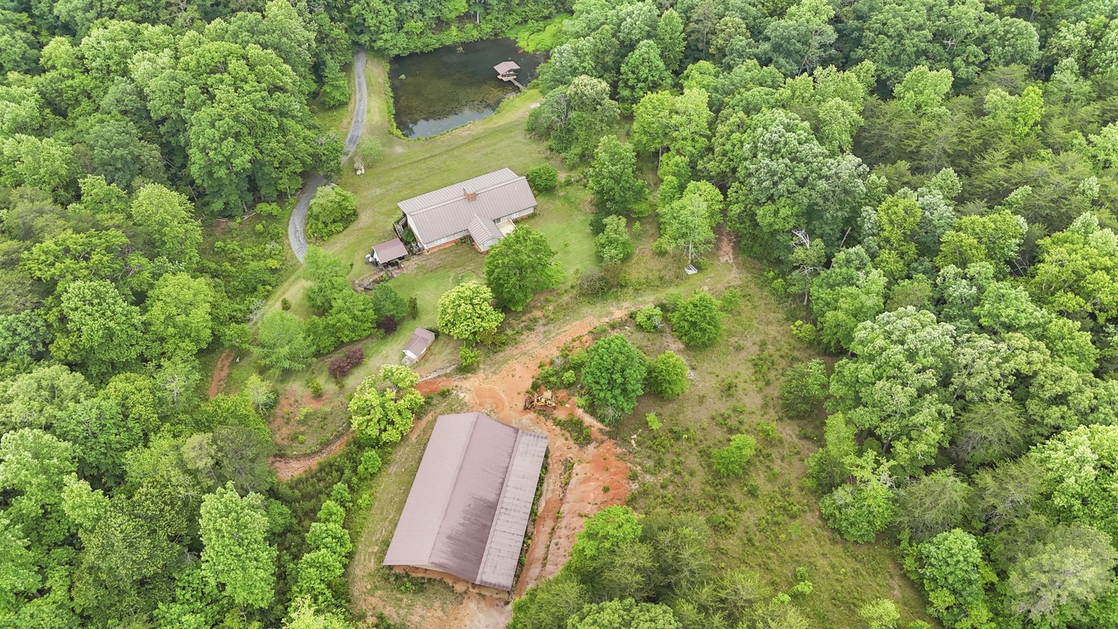 Aerial view of 4454 Ledan Ext, Gainesville GA, the estate and its acreage
