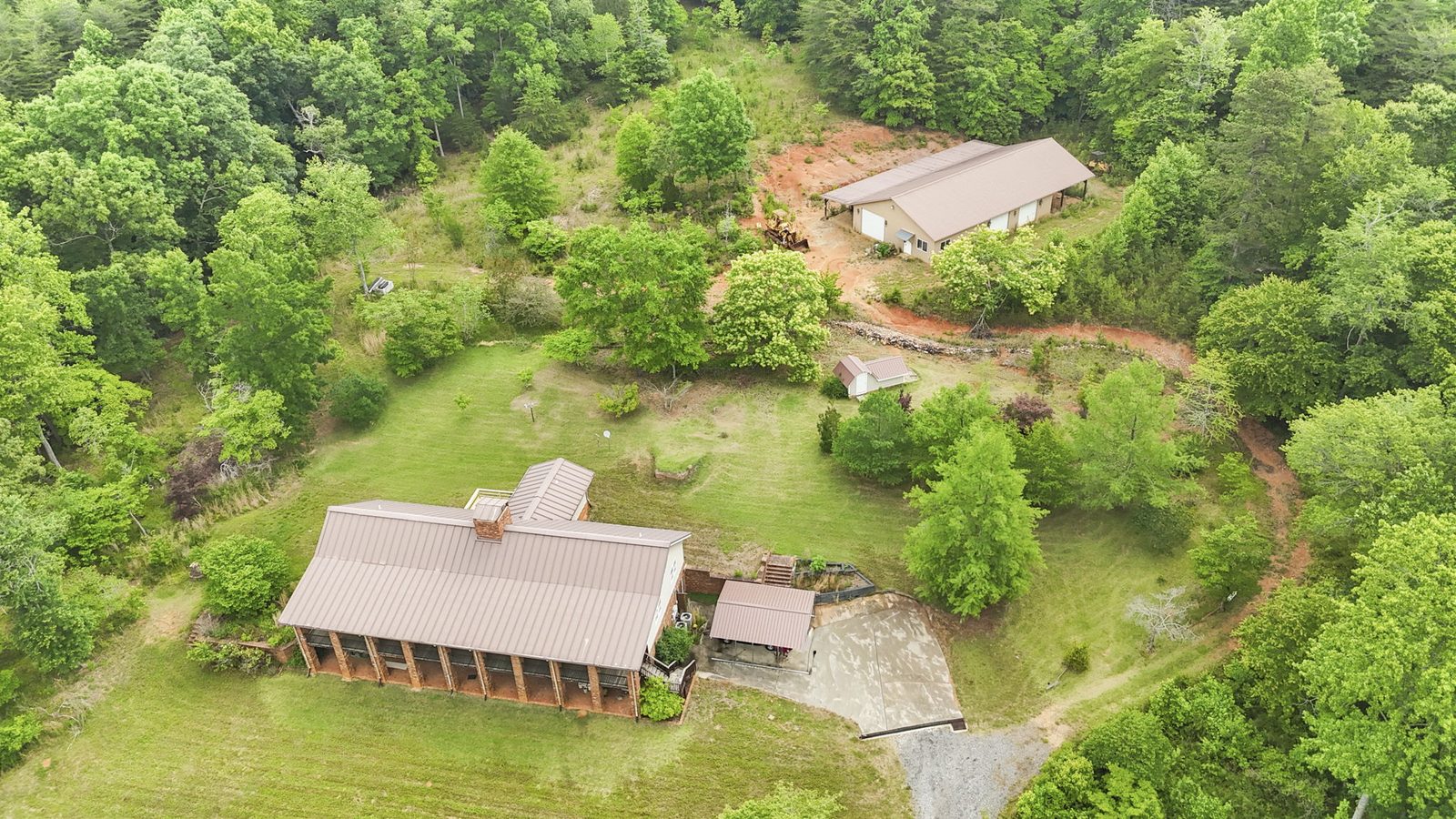 Aerial view of 4454 Ledan Ext, Gainesville GA, the estate and its acreage